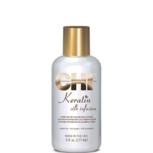 CHI Keratin Silk Infusion 177 ml - fuer alle Haartypen. Der leistungsstarke wiederherstellende Komplex, regeneriert trockenes und strapaziertes Haar und versorgt es mit Feuchtigkeit.