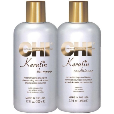 CHI Keratin 2er Set - CHI Keratin Shampoo 355ml und CHI Keratin Conditioner 355ml. Für trockenes und strapaziertes, coloriertes und geglättetes Haar.